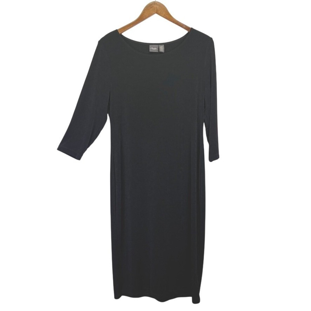 Chico's Travelers Midi Dress Womens 2P Black 3/4 Sleeve Scoop Neck Office Career
